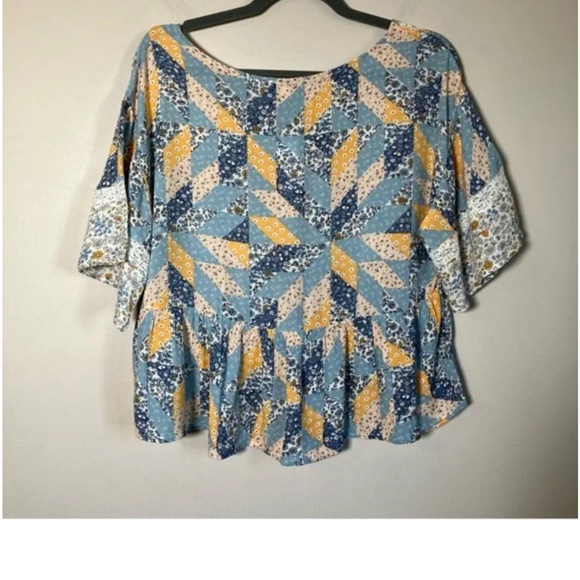 NWT American Eagle Floral Patchwork print Boho Peasant Blouse top women’s size M - Picture 2 of 10